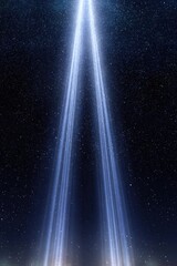 Powerful Upward Beams of Light Against Dark Starry Sky, Memorial Concept.