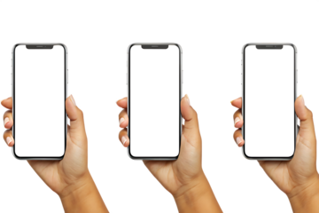 hand holding smartphone isolated on white background png, ai generated