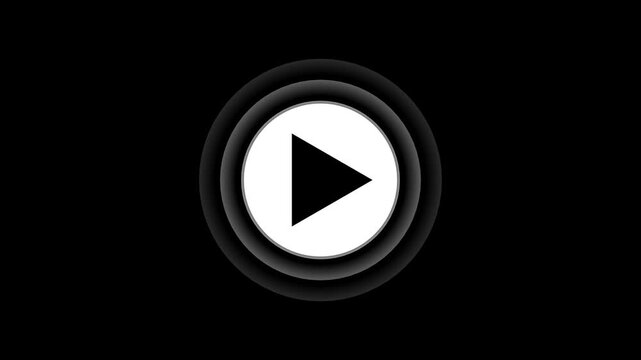 play icon, video play icon for website and mobile phone on black background. glowing play button animation. Press to play. On black background .Video, play button icon animation