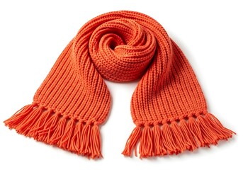 Orange knitted scarf with fringe isolated on white background