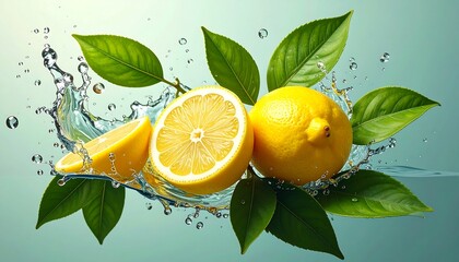 Fresh lemons in water splash