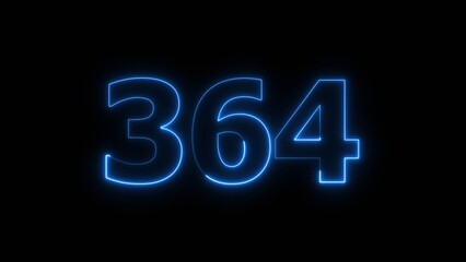 Abstract beautiful blue neon 364 number illustration background. Glowing neon countdown number icon background 4k.