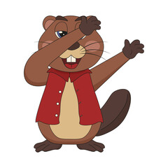 Cute vector beaver in unicorn pose. Silly vector animal in trendy funky unicorn posing isolated transparent background. Perfect kids t-shirt print child poster room decor template design. EPS 10