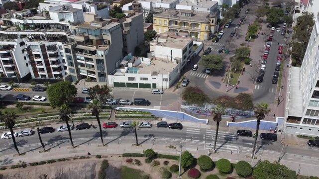 Aerial view of barranco district coastline in lima, peru