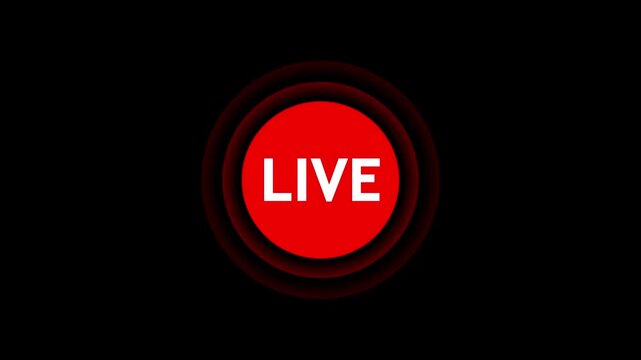 live streaming icon animation with transparent background, Animated red button of live streaming, broadcasting with alpha channel in 4k.
