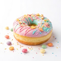Pastel Dream Donut Turquoise and Pink Frosting with Sprinkles,Sweet Treat ,Dessert
