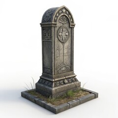 Ornate Stone Tombstone with Grass,Graveyard,Memorial