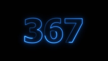 Abstract beautiful blue neon 367 number illustration background. Glowing neon countdown number icon background 4k.