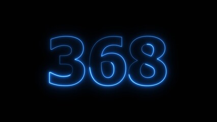 Abstract beautiful blue neon 368 number illustration background. Glowing neon countdown number icon background 4k.
