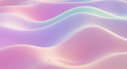Fototapeta premium Displaying a soft, abstract rendering of fluid, gently undulating waves in pastel color gradients.