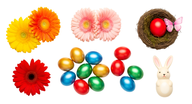 Easter Decorations with Eggs, Flowers, and Bunny butterfly