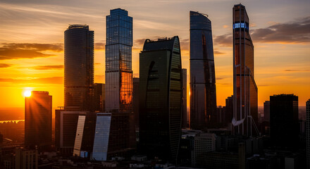 Cityscape skyline at sunset silhouette