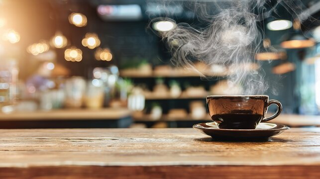 pause. A close-up view of a coffee cup with steam rising, set against a blurred, cozy backdrop. bar promotions, beverage menus, designed for food & beverage menus and cafe branding.