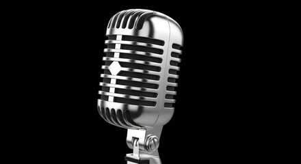 Classic silver microphone isolated on black background