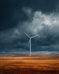 Resilience in the Tempest - Solitary Wind Turbine Against a Dramatic, Stormy Sky.