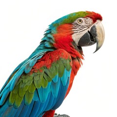 Scarlet Macaw Profile - Colorful Parrot Against White Backdrop, Birds, Wildlife