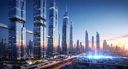 Cityscape of modern skyscrapers and infrastructure