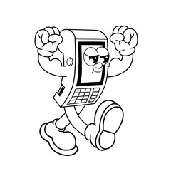 Retro character design of strong payment terminal outline