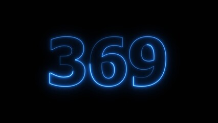 Abstract beautiful blue neon 369 number illustration background. Glowing neon countdown number icon background 4k.