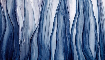 abstract blue mesh drapery folds in vertical flow with layered sheer fabric texture and soft indigo gradients creating tranquil textile movement for banner background or wallpaper design