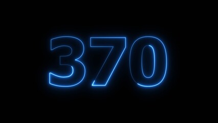 Abstract beautiful blue neon 370 number illustration background. Glowing neon countdown number icon background 4k.