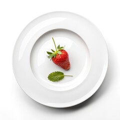 Strawberry and Mint A Single Berry on White Plate,food styling , dessert