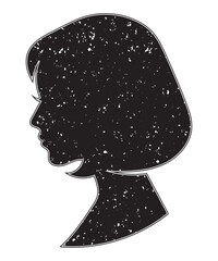 Grunge Silhouette of Woman Profile with Short Bob Haircut.