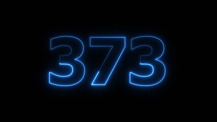 Abstract beautiful blue neon 373 number illustration background. Glowing neon countdown number icon background 4k.