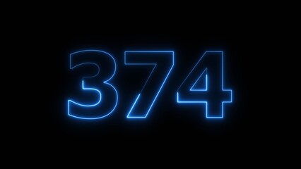 Abstract beautiful blue neon 374 number illustration background. Glowing neon countdown number icon background 4k.