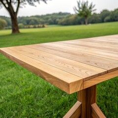 Wooden Garden Table on Green Lawn Outdoor Furniture, teak table