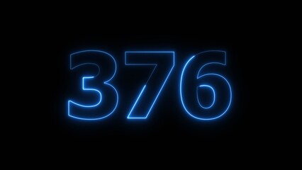 Abstract beautiful blue neon 376 number illustration background. Glowing neon countdown number icon background 4k.