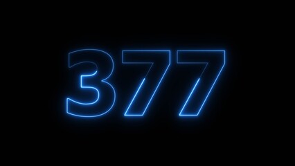 Abstract beautiful blue neon 377 number illustration background. Glowing neon countdown number icon background 4k.