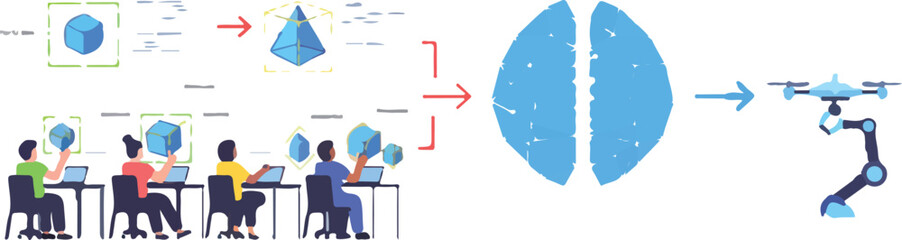 Machine Learning Training Data Annotation Vector Illustration. Wide Landscape Annotators Labeling Datasets