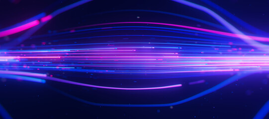 Inside Bigdata light speed data flow. Abstract digital data stream of quantum computing. Cyberspace of qubit trails. Modern tech information transmission.