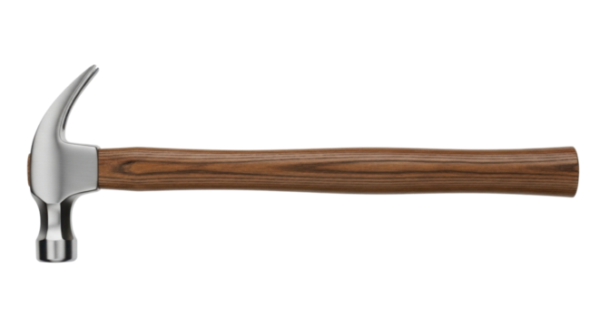 Curved claw hammer with a wooden handle isolated PNG with Transparent Background