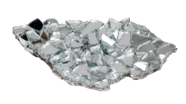 Broken mirror fragment background isolated on a Transparent background, PNG file.