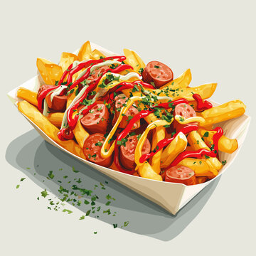 Peruvian Salchipapas with Fries, Sausages, and Sauce