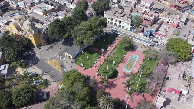 Aerial view of barranco district main square in lima peru
