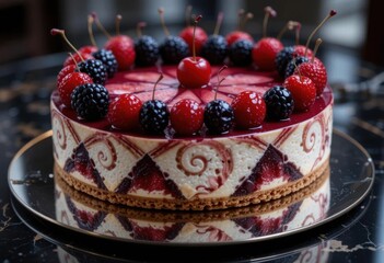 Clean Lines, High Contrast, Dramatic Lighting,  Stylized Berry Arrangement,  Glamorous   Modern,  Luxurious Aesthetic