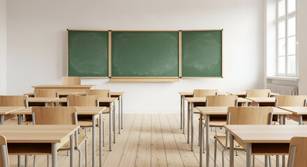 Empty Classroom with Desks and Chalkboard school education