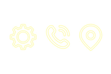 Neon icons settings contact location illustration on a transparent background
