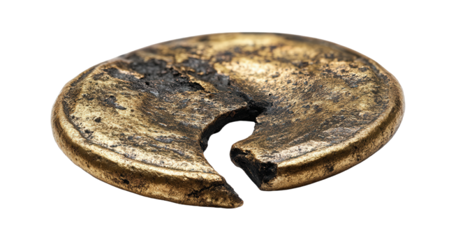 Bronze coin fragment background isolated on a Transparent background, PNG file.