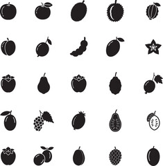 Organic Fruits Icon Set in Silhouette Style