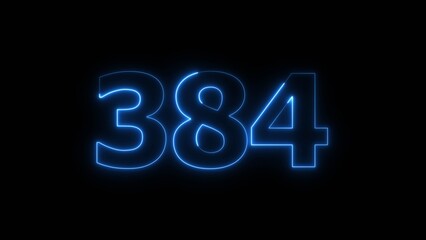 Abstract beautiful blue neon 385 number illustration background. Glowing neon countdown number icon background 4k.