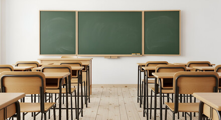 Empty Classroom with Green Chalkboards school education