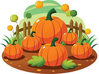 Pumpkin Patch with Orange and Green Balloon Decorations Vector Illustration
