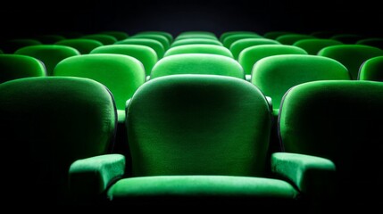 Fototapeta premium Rows of comfortable green seats in a theater ready for an audience to enjoy a captivating show or performance