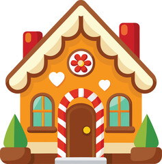 Charming Gingerbread House with Festive Candy Cane Arch and Holiday Decor