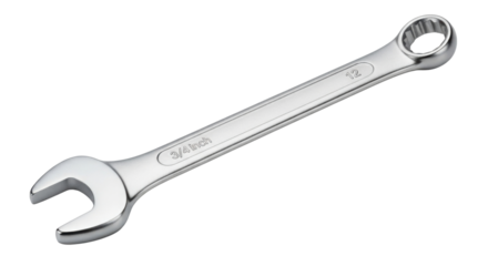 Silver combination wrench tool with 3/4 inch marking isolated PNG with Transparent Background