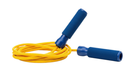 Yellow jump rope with blue handles isolated PNG with Transparent Background